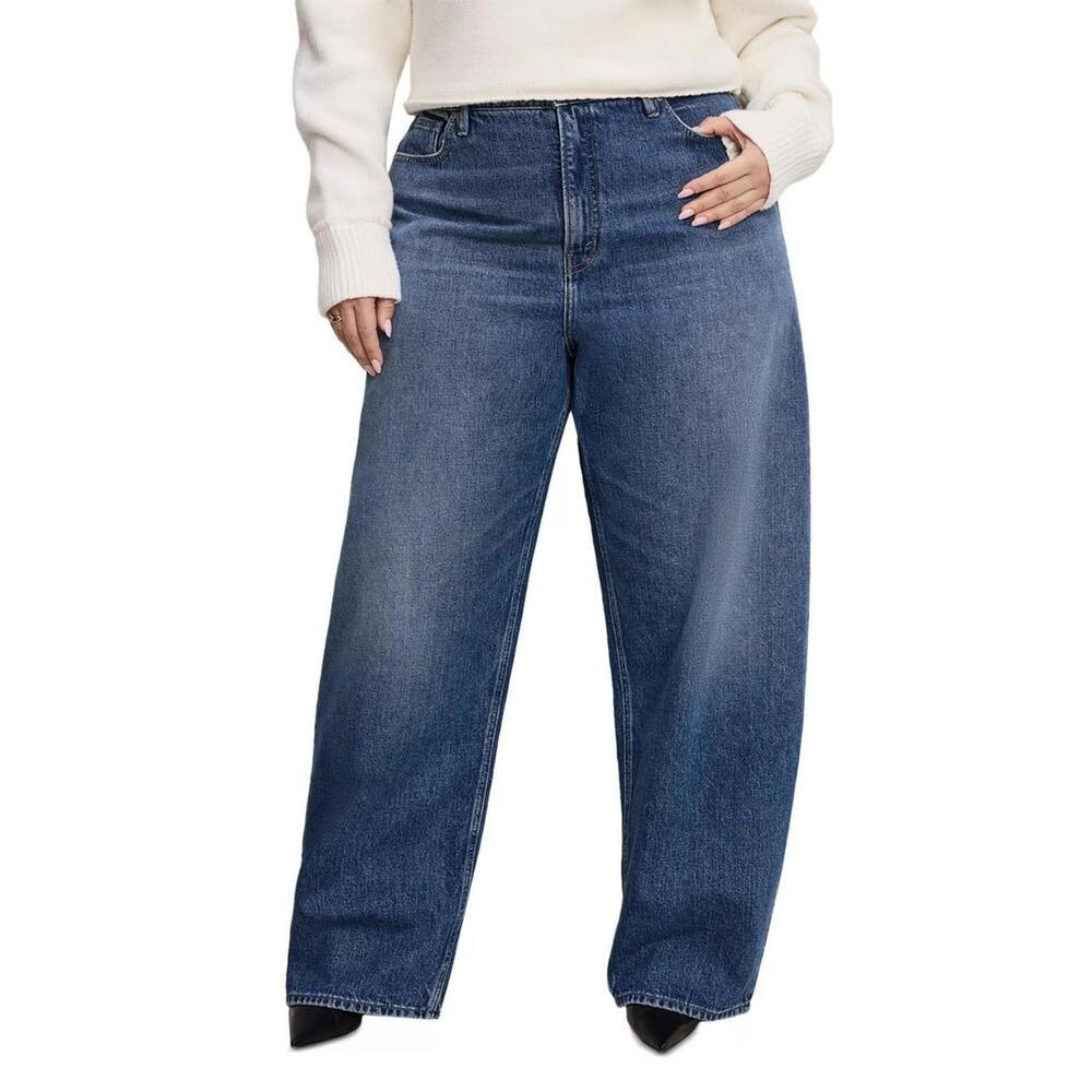 159$ Good American High Rise Barrel Denim Jeans Indigo 740 Size 12 Dark Blue - Picture 5 of 5